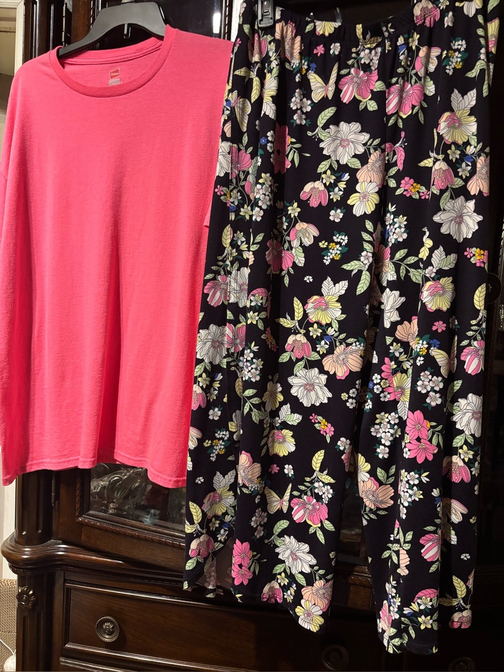 Cuddl Duds Black Floral Elastic-Waist Pants with Pink & Yellow Flowers